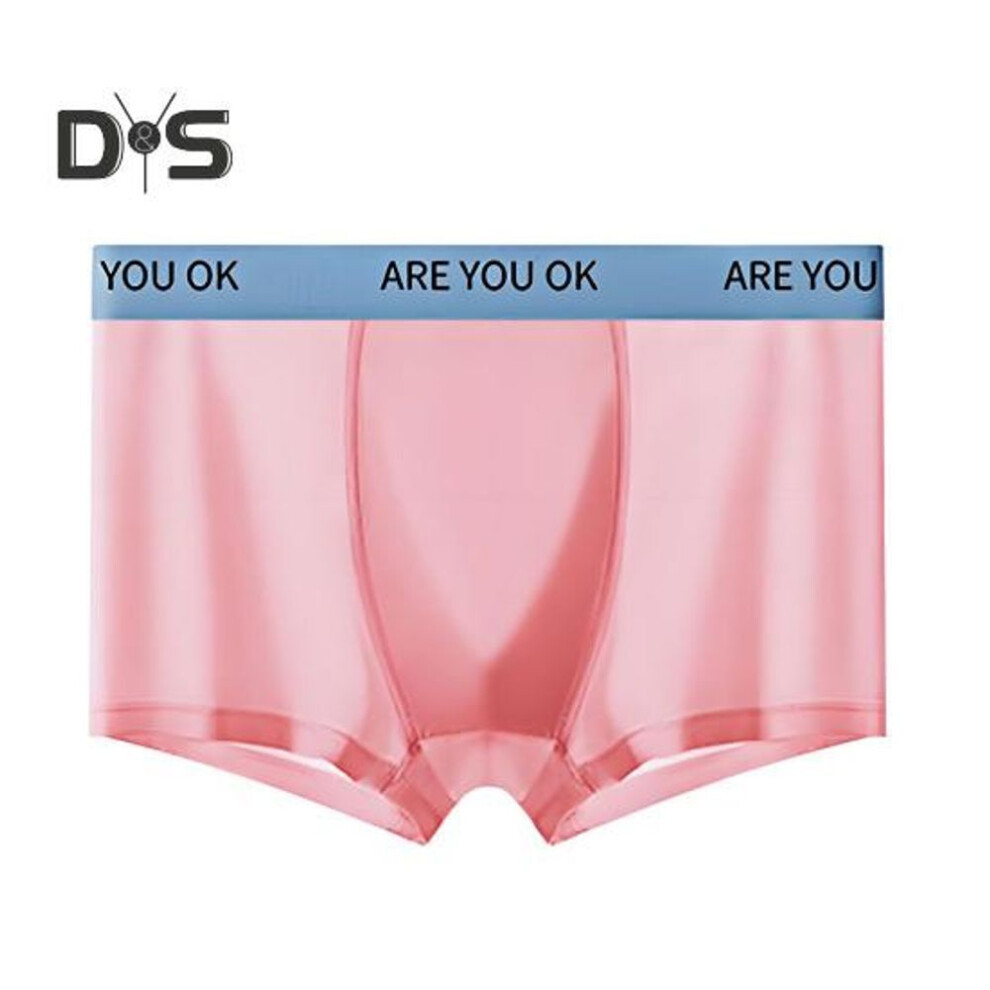(pink, 4XL) Men Boxer Underwear Mid-rise Patchwork Color Ice Silk Shorts Briefs Ultra Thin Breathable Summer Panties