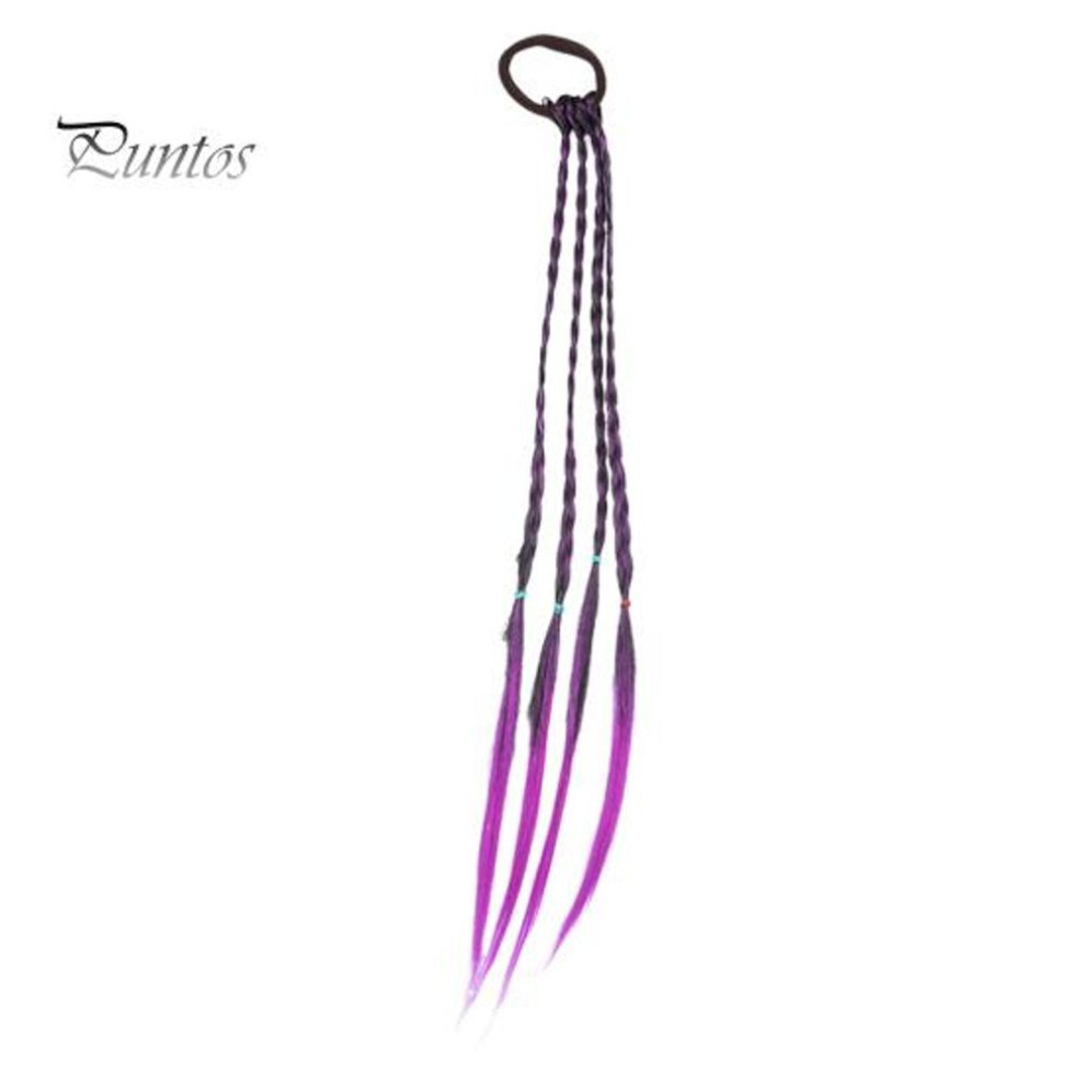 (purple) Braid Wig Hair Rope Elastic Band No Scalp Damage Hair Tie Colorful Rope Gradient Color Wig Pigtail Hair Accessory
