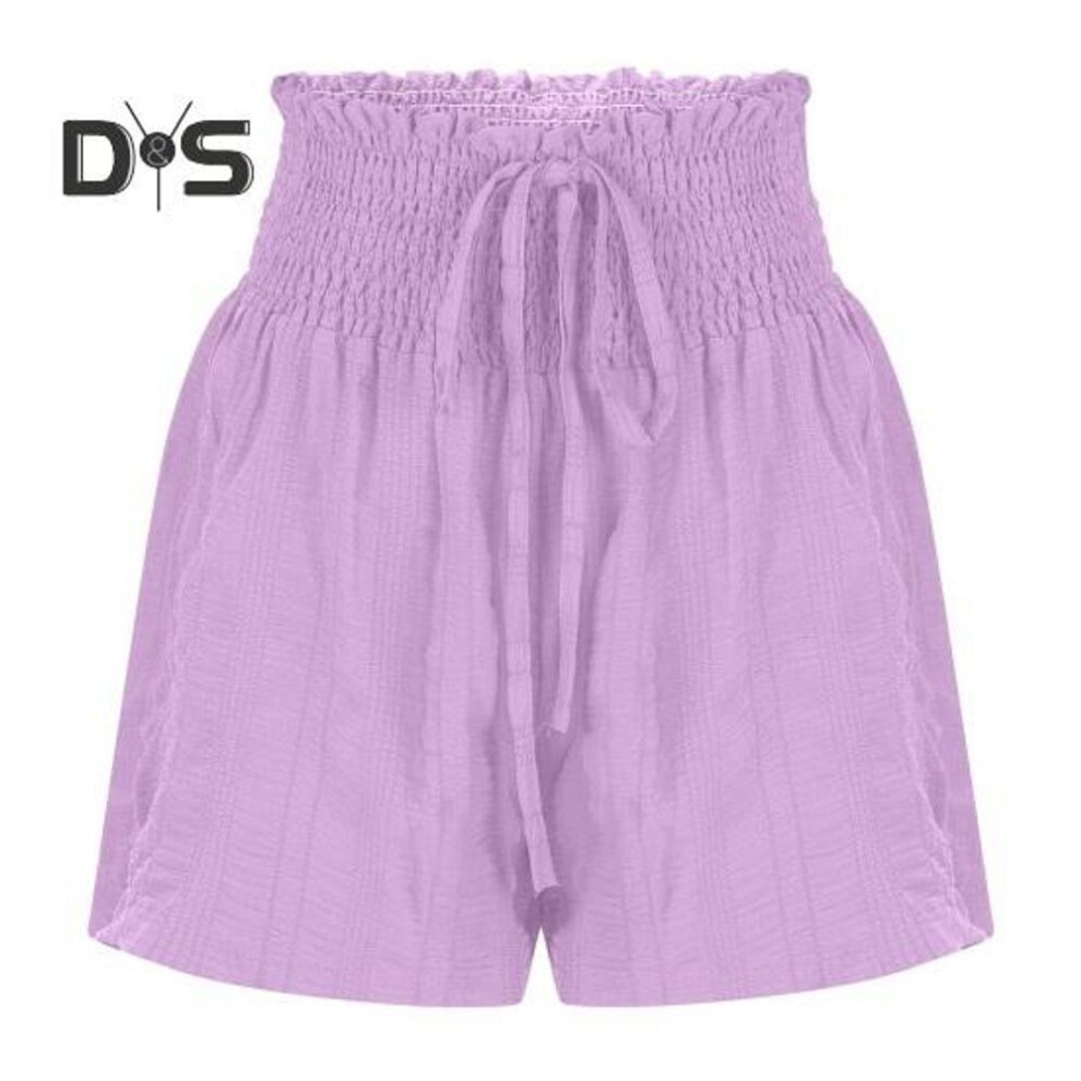 (purple, 2XL) Women's Summer Flowy Shorts Elastic High Waist Drawstring Ruffle Mini Skirt Shorts Casual Pleated Stretchy Athletic Shorts