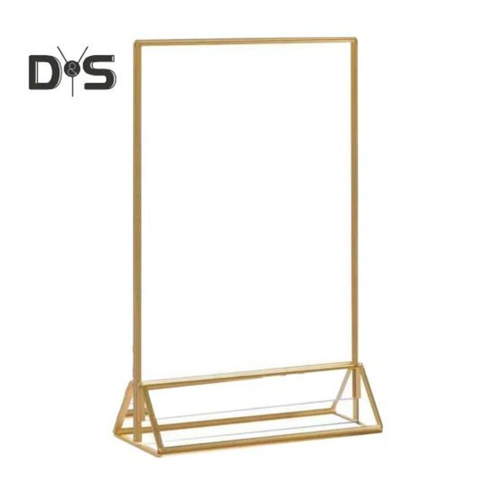 (as the picture, S) Acrylic Sign Holder Double Sided Gold Picture Frame Tabletop Stand Up Sign Holder Clear Display Stand For Flyer Menu Wedding Table Number Holder