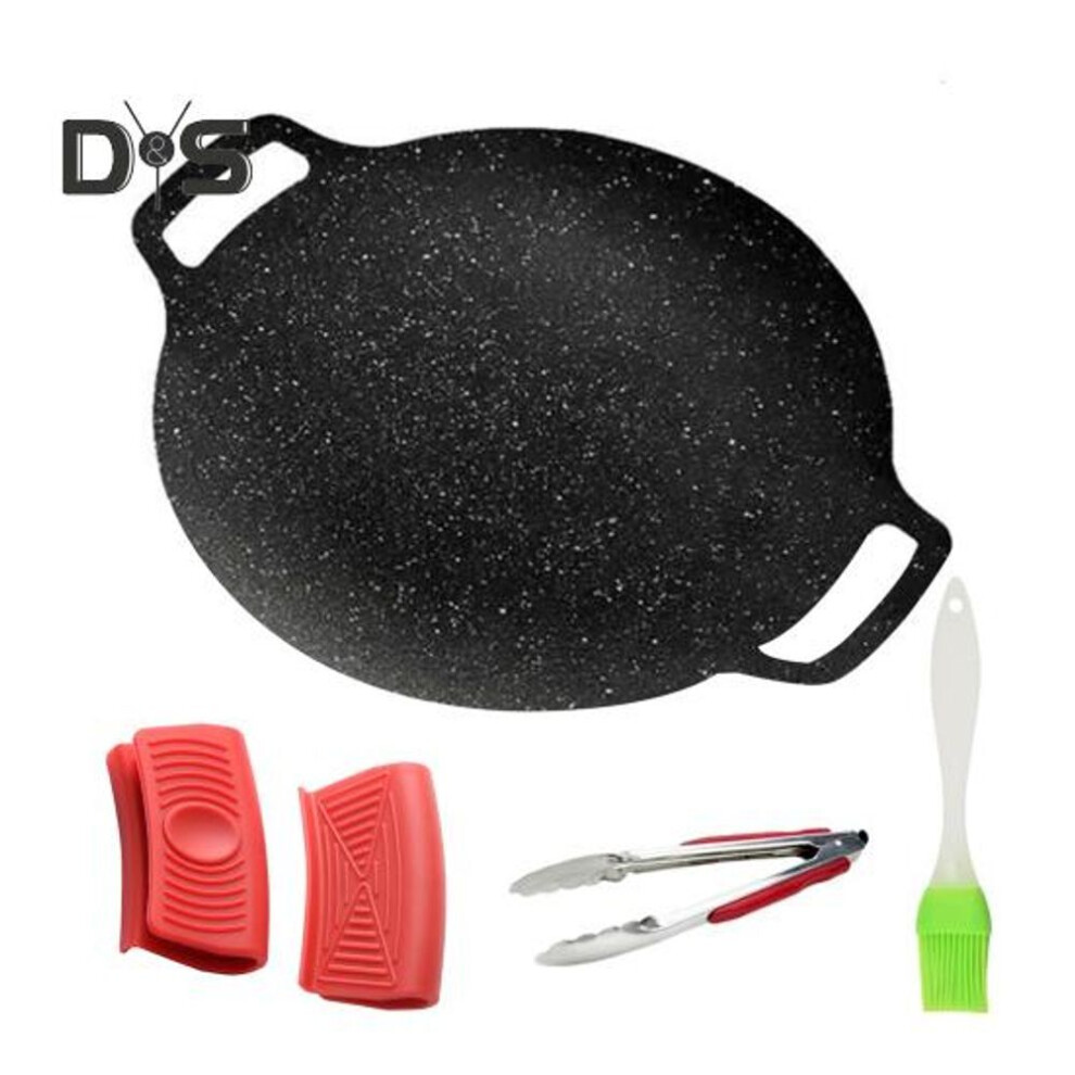 (as the picture, 32cm) Korean Style Bbq Grill Pan For Stove Top Non-stick Round Frying Pan With Handles Pancake Griddle Pan For Indoor Cooking