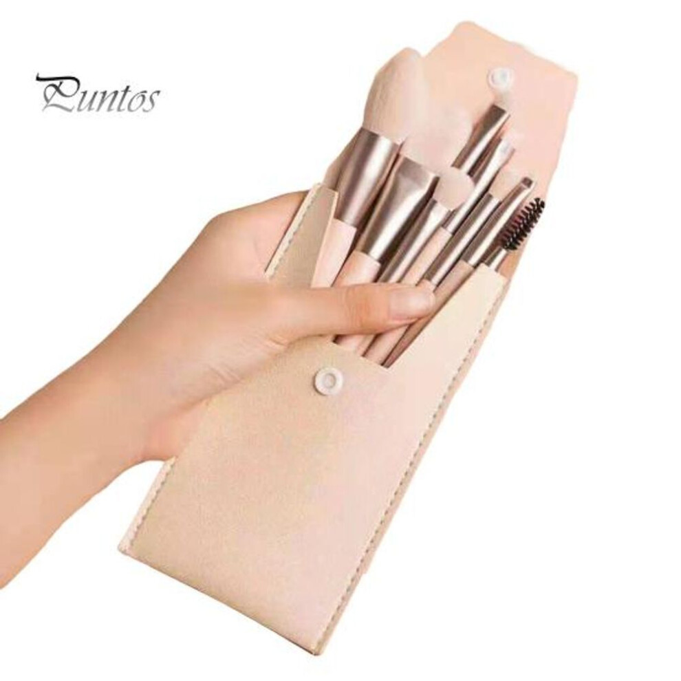 (beige) 8pcs/set Makeup Brush Kit With Portable Case Professional Loose Powder Blush Highlighter Eyeshadow Concealer Eyebrow Blending Cosmetic Brush Tools