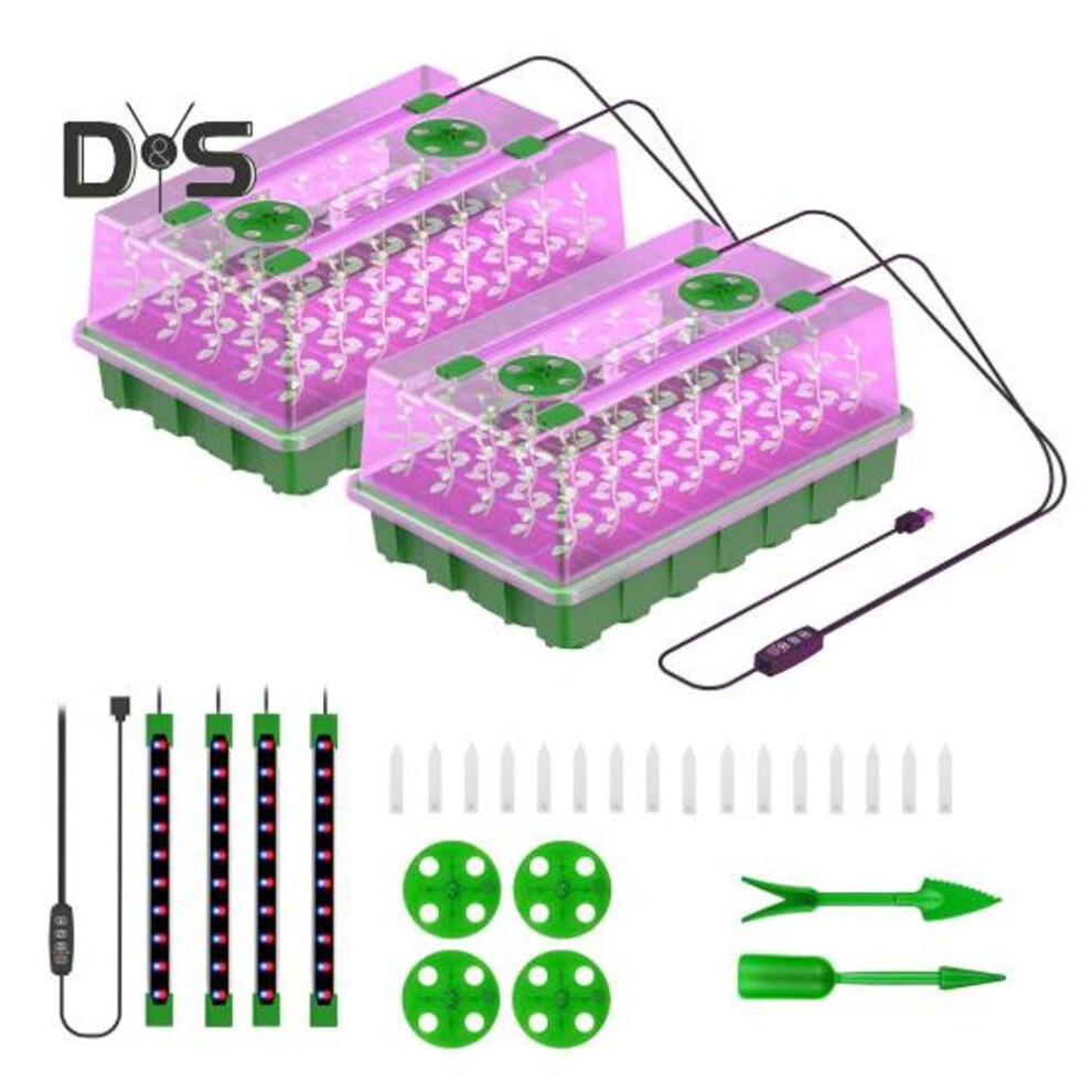 (as the picture, 2pcs B) Plant Starter Tray With Timed Full Spectrum Grow Light Moisture Control Indoor Mini Greenhouse Plant Germination Trays Kit