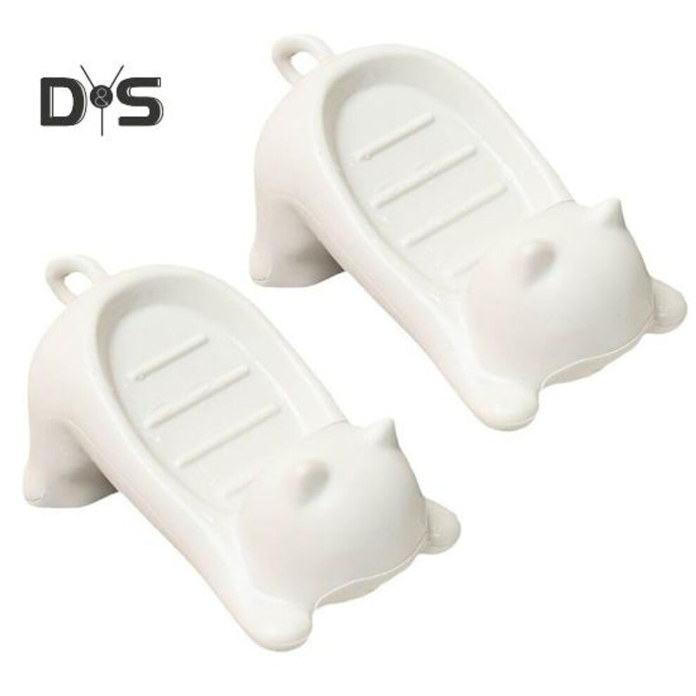 (as the picture, 2pcs) 1/2pcs Bathroom Soap Holder Non-slip Design Fast Drainage Adorable Cat Soap Dish Easy Cleaning Soap Saver