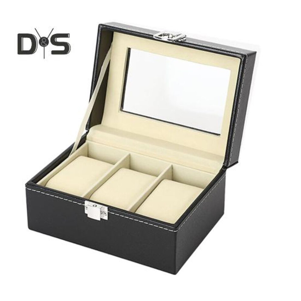 (as the picture, B) Watch Storage Box With Transparent Window And Lock Wooden Bracelet Organizer Faux Leather Dustproof Jewelry Storage Case