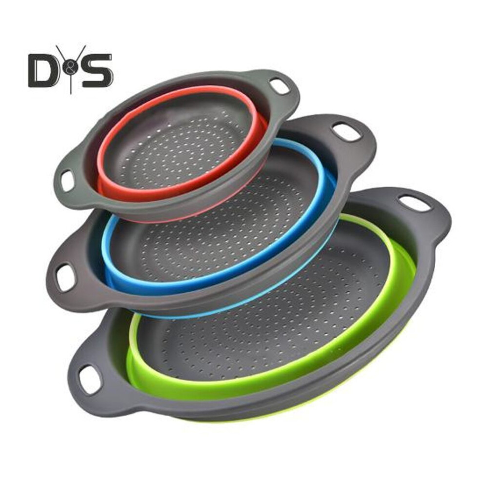 (multicolor) 3Pcs Collapsible Colanders And Strainer BPA-Free Camping Colander Basket Reusable Kitchen Strainers for Pasta Fruits Vegetables