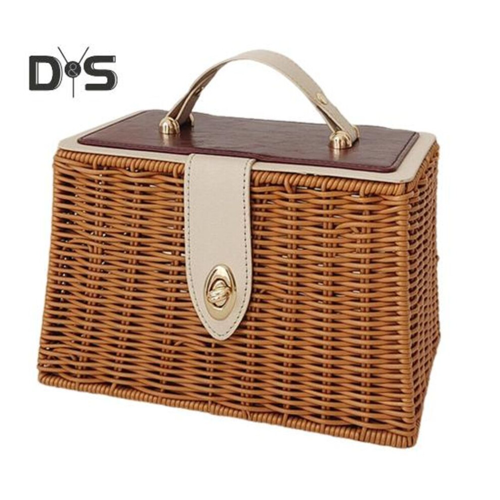 (as the picture, A) Gift Basket with Swinging Clasp Faux Rattan Woven Basket with Handle Party Favor Storage Basket for Chocolates Candies Wedding Birthday