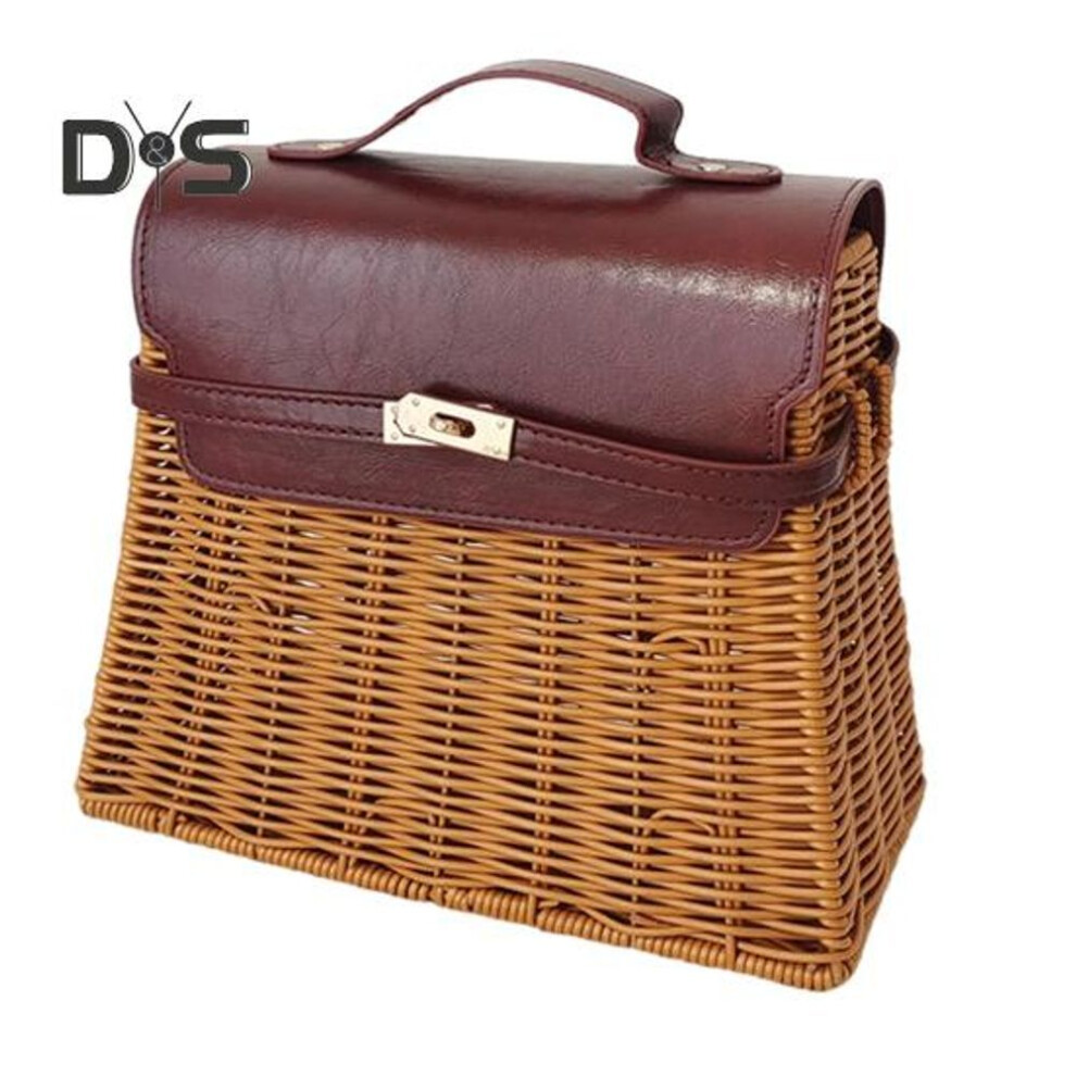 (as the picture, B) Gift Basket with Swinging Clasp Faux Rattan Woven Basket with Handle Party Favor Storage Basket for Chocolates Candies Wedding Birthday