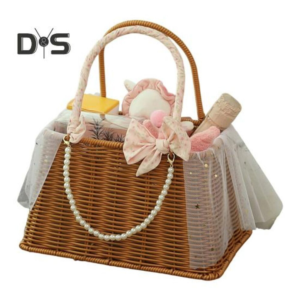 (as the picture, B) Handmade Open Gift Basket Faux Rattan Woven Basket Party Favor Basket with Handle Storage Basket for Wedding Bridesmaid Souvenirs