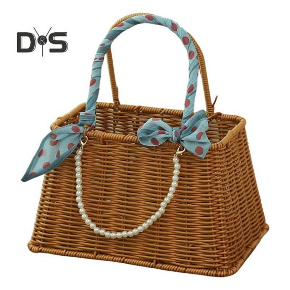 (as the picture, F) Handmade Open Gift Basket Faux Rattan Woven Basket Party Favor Basket With Handle Storage Basket For Wedding Bridesmaid Souvenirs