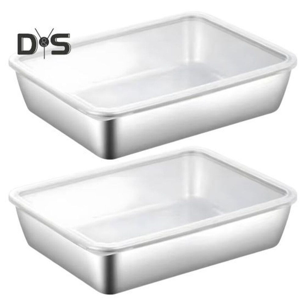 (as the picture, 2pcs) Stainless Steel Lunch Box With Transparent Lid Leakproof Food Container For Cheese Deli Meat Fruits Oven Baking Picnics Raised Bottom Patterns Food