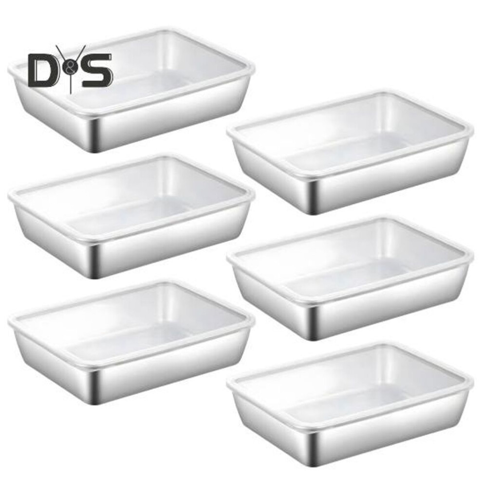 (as the picture, 6pcs) Stainless Steel Lunch Box With Transparent Lid Leakproof Food Container For Cheese Deli Meat Fruits Oven Baking Picnics Raised Bottom Patterns Food