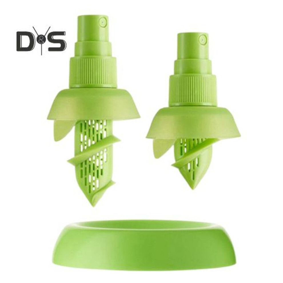 2pcs Lemon Juice Sprayer Set Manual Citrus Spray With Holder Plate Green Citrus Sprayer For Salads Seafood Vegetables Lime Squeezer For Juices