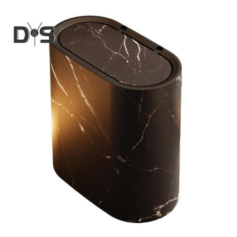 (black) Modern Waste Basket Large Capacity Marble Pattern Trash Can Multi-purpose Use Bathroom Narrow Small Garbage Bin With Lid