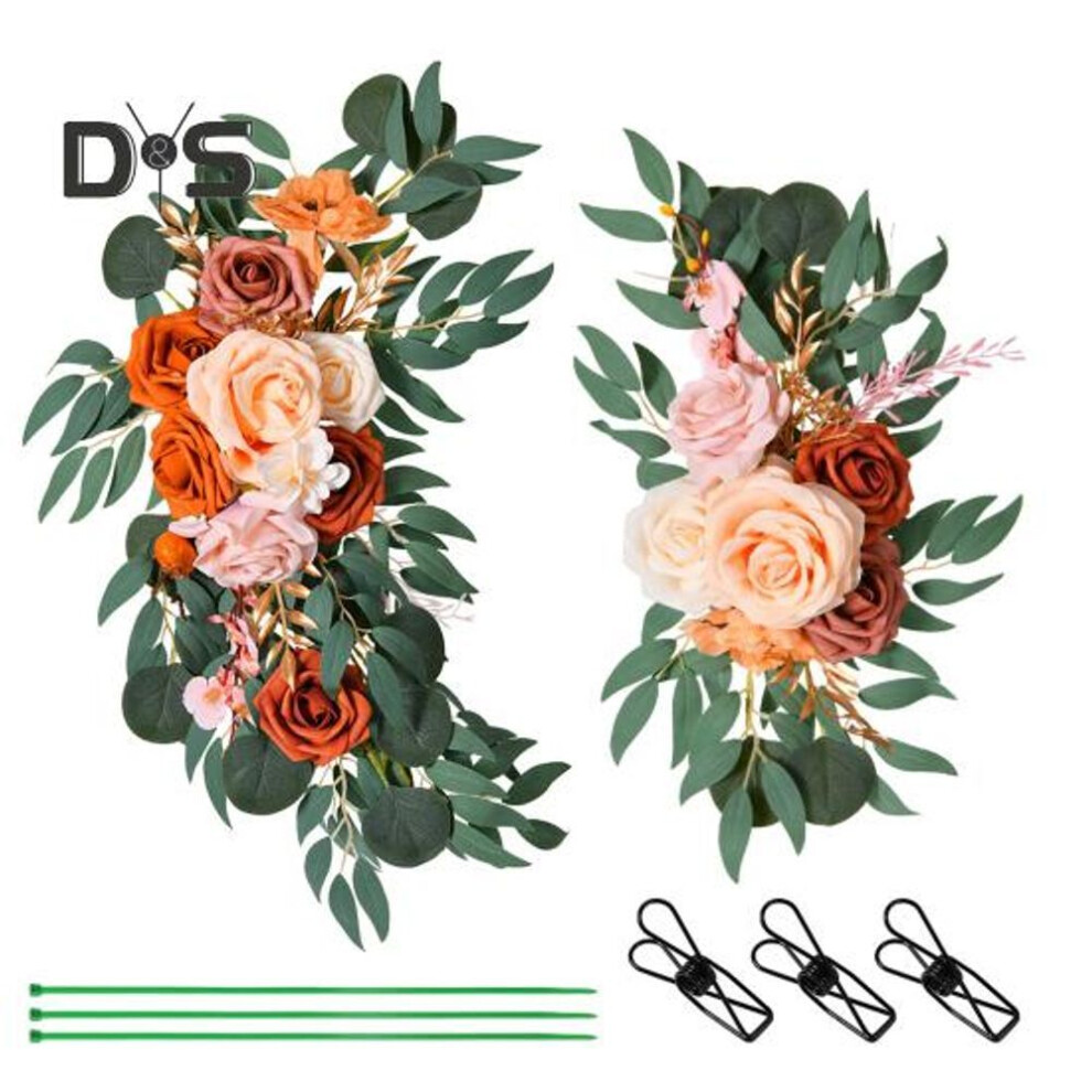 (golden) 2 Pcs Wedding Artificial Flowers Faux Flowers Swags Boho Rose Eucalyptus Garland Drapes For Wedding Arch Welcome Sign Decoration