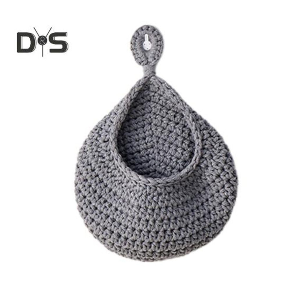 (grey, S) Crochet Hanging Fruit Basket Decorative Handmade Vegetable Storage Basket Mesh Bag Space-saving Fruit Display Container Home Kitchen Decor