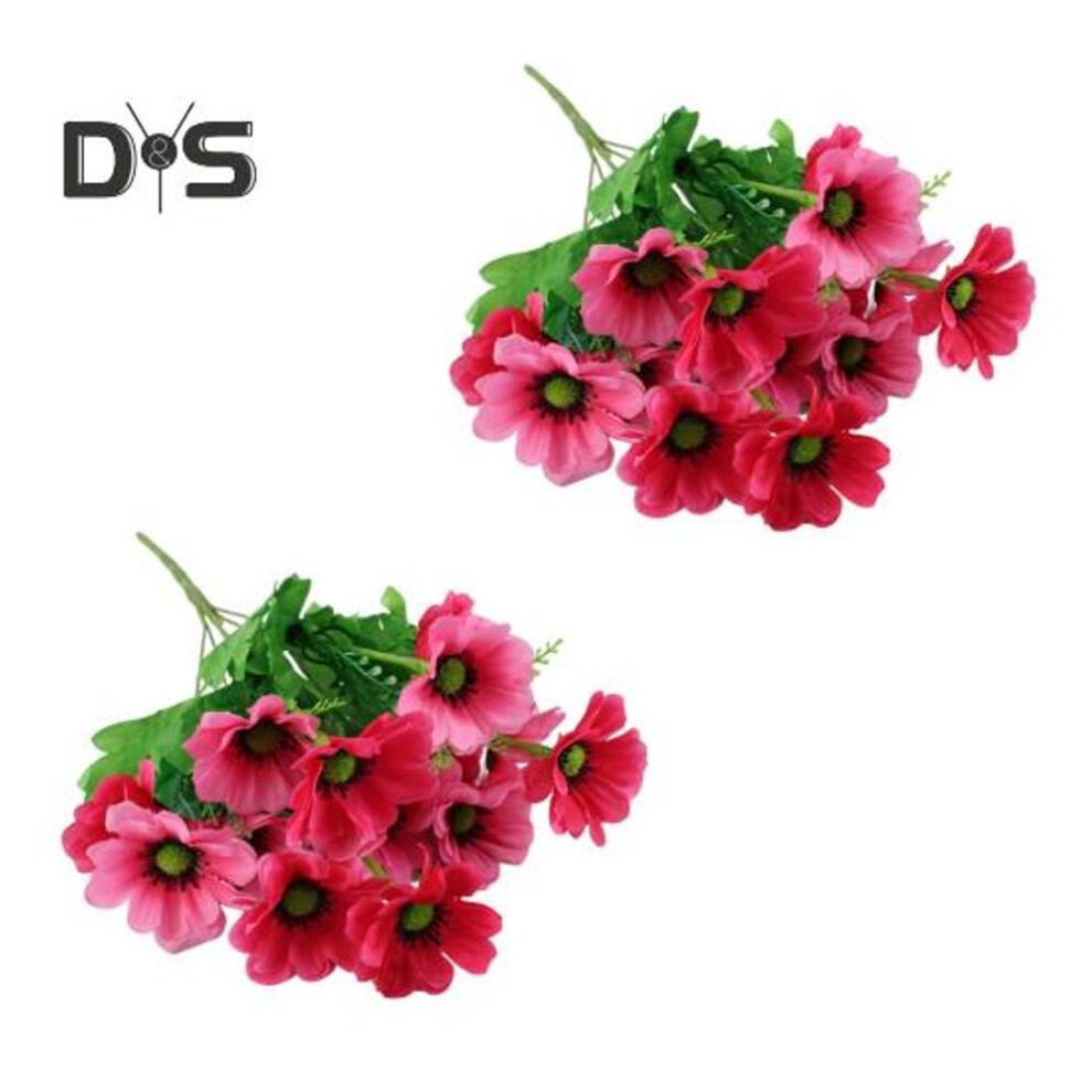 (rose red) 2 Pcs Artificial Flowers Bunch Realistic Fake Flowers UV Resistant Faux Flowers for Home Vase Flower Arrangement Outdoor Wedding Decor