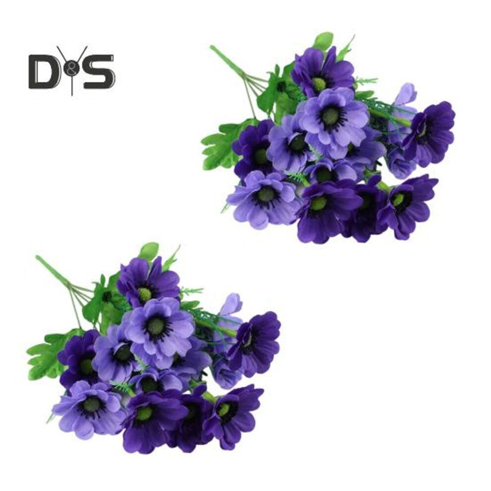 (blue) 2 Pcs Artificial Flowers Bunch Realistic Fake Flowers UV Resistant Faux Flowers for Home Vase Flower Arrangement Outdoor Wedding Decor
