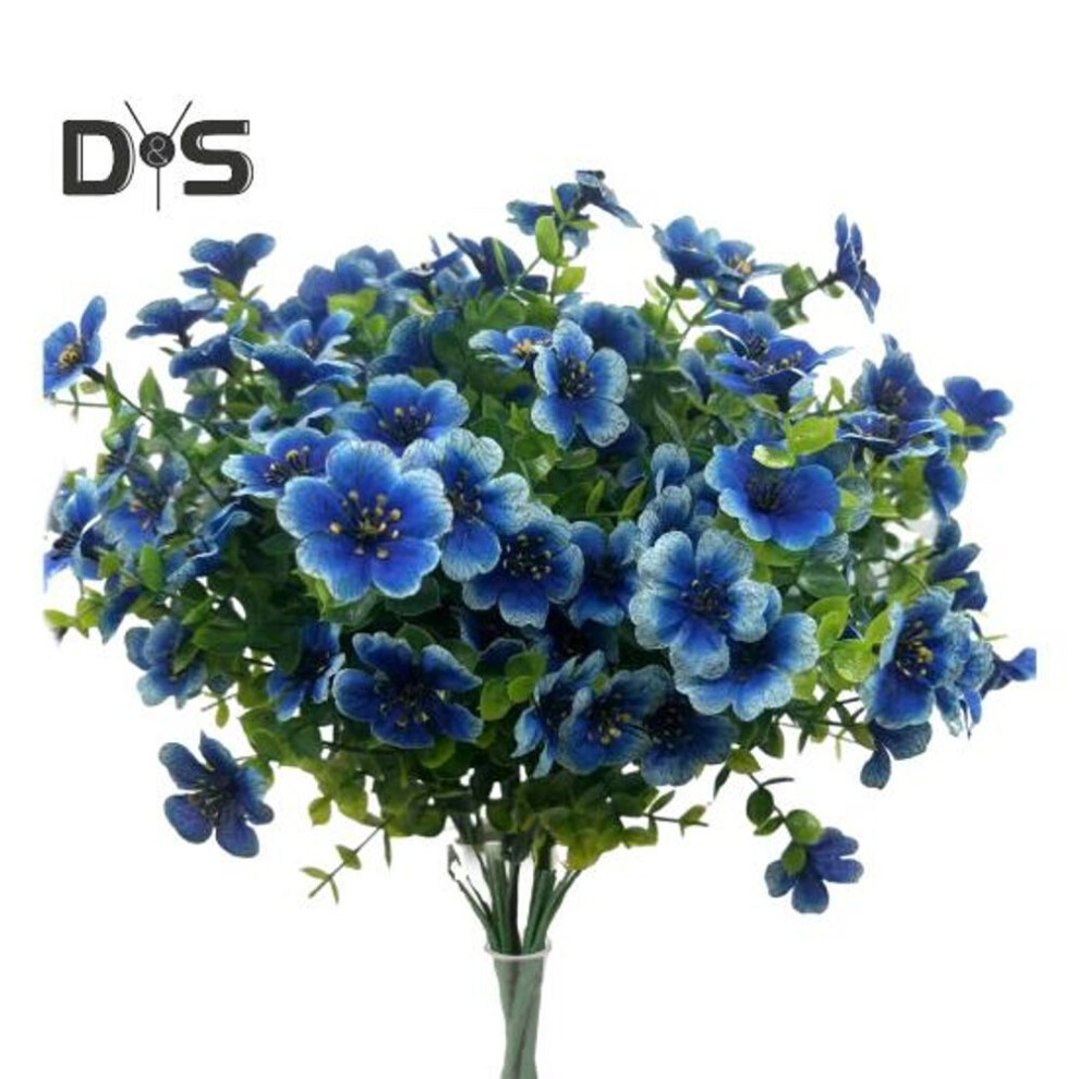 (blue) 8Pcs Artificial Flower with Eucalyptus Leaves UV Resistant Realistic Fake Flower Wedding Party Indoor Outdoor Garden Faux Flower Decoration