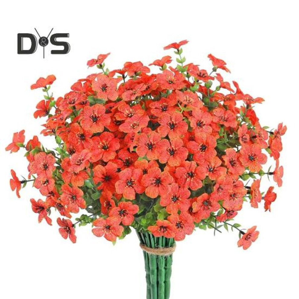 (orange) 8Pcs Artificial Flower with Eucalyptus Leaves UV Resistant Realistic Fake Flower Wedding Party Indoor Outdoor Garden Faux Flower Decoration