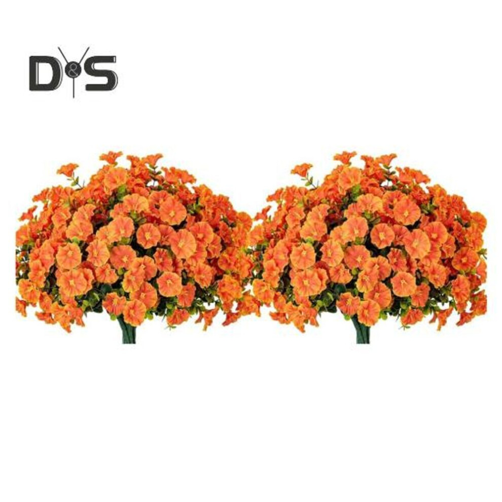 (orange) 12pcs Artificial Morning Glory Flower Uv Resistant Realistic Fake Flower Wedding Party Indoor Outdoor Garden Faux Flower Decoration