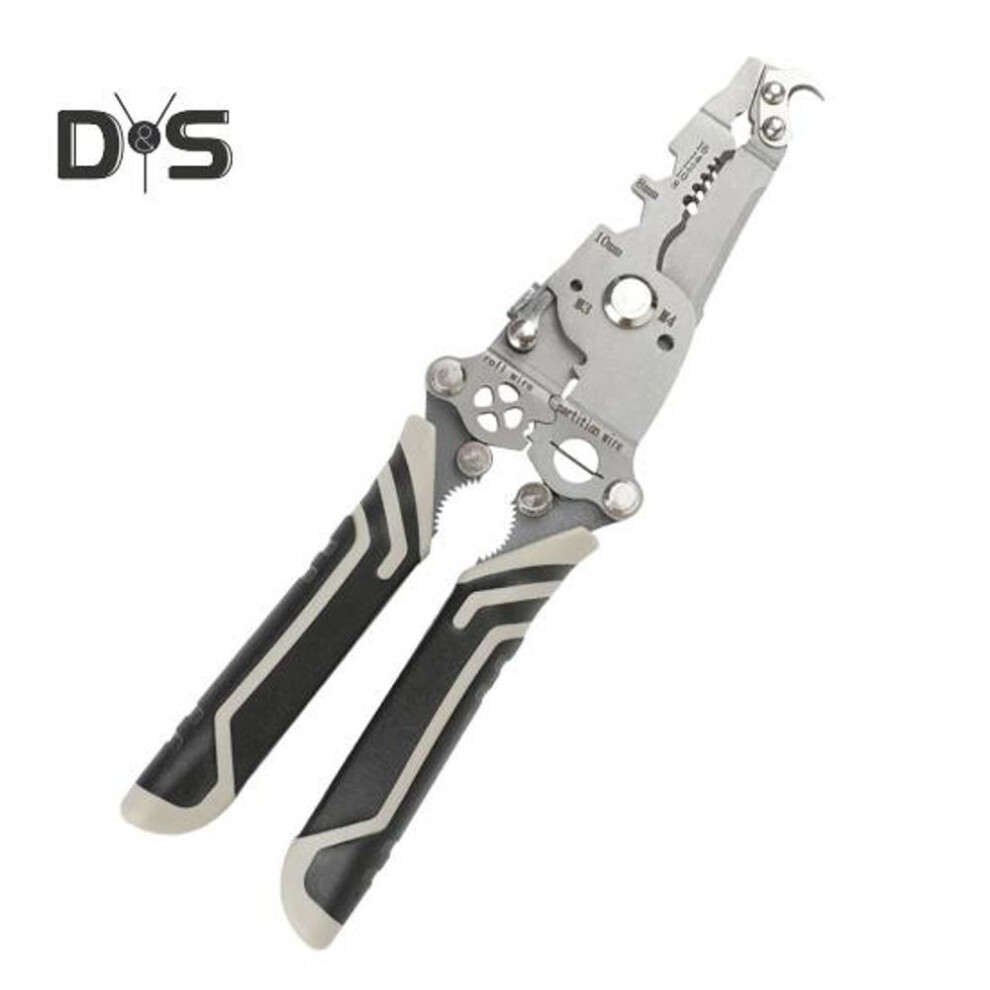 (grey) Wire Stripper with Ergonomic Handle Sturdy Construction Foldable Design 18-in-1 Multifunctional DIY Cable Stripping Tool
