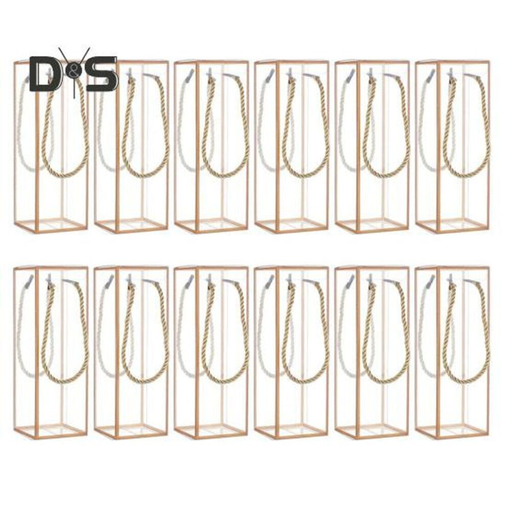 12 Pcs Clear Plastic Gift Box Transparent Cuboid Candy Box with Golden Borders And Cord Party Favor Wrapping Box for Bridal Gift Treats