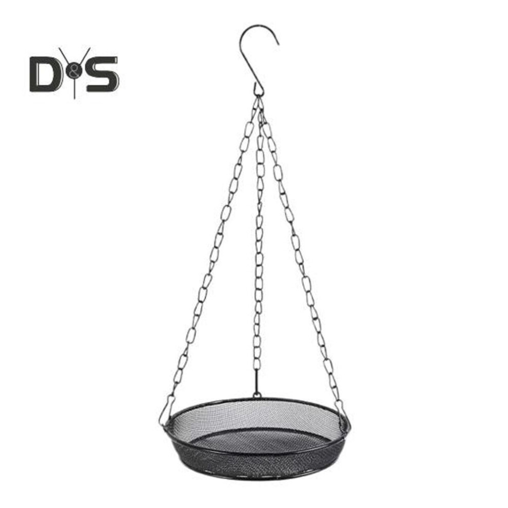 (as the picture, Round) Mesh Hanging Bird Feeder Metal Feeding Tray With Chains Outdoor Garden Birdseed Tray Feeder For Balcony Front Porch Courtyard