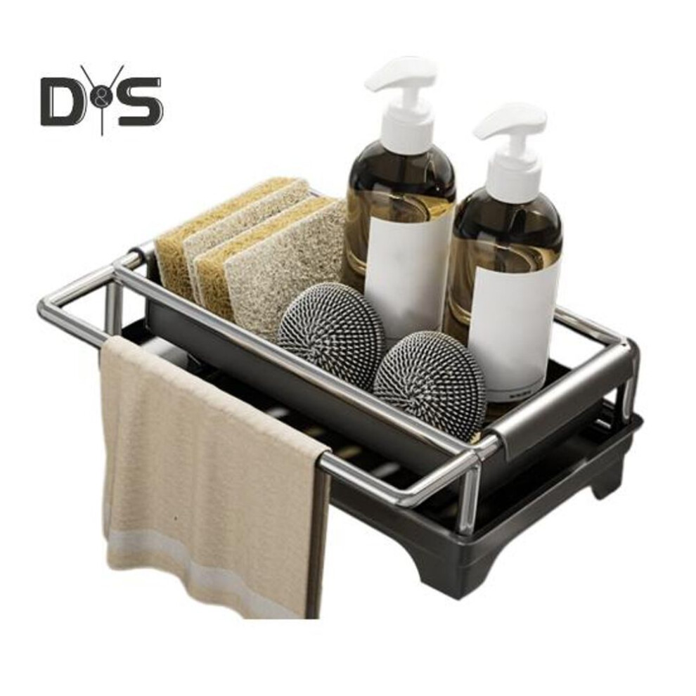 (silver) Sink Caddy Storage Rack Large Capacity Strong Load-bearing Rustproof Sponge Holder Kitchen Counter Organizer