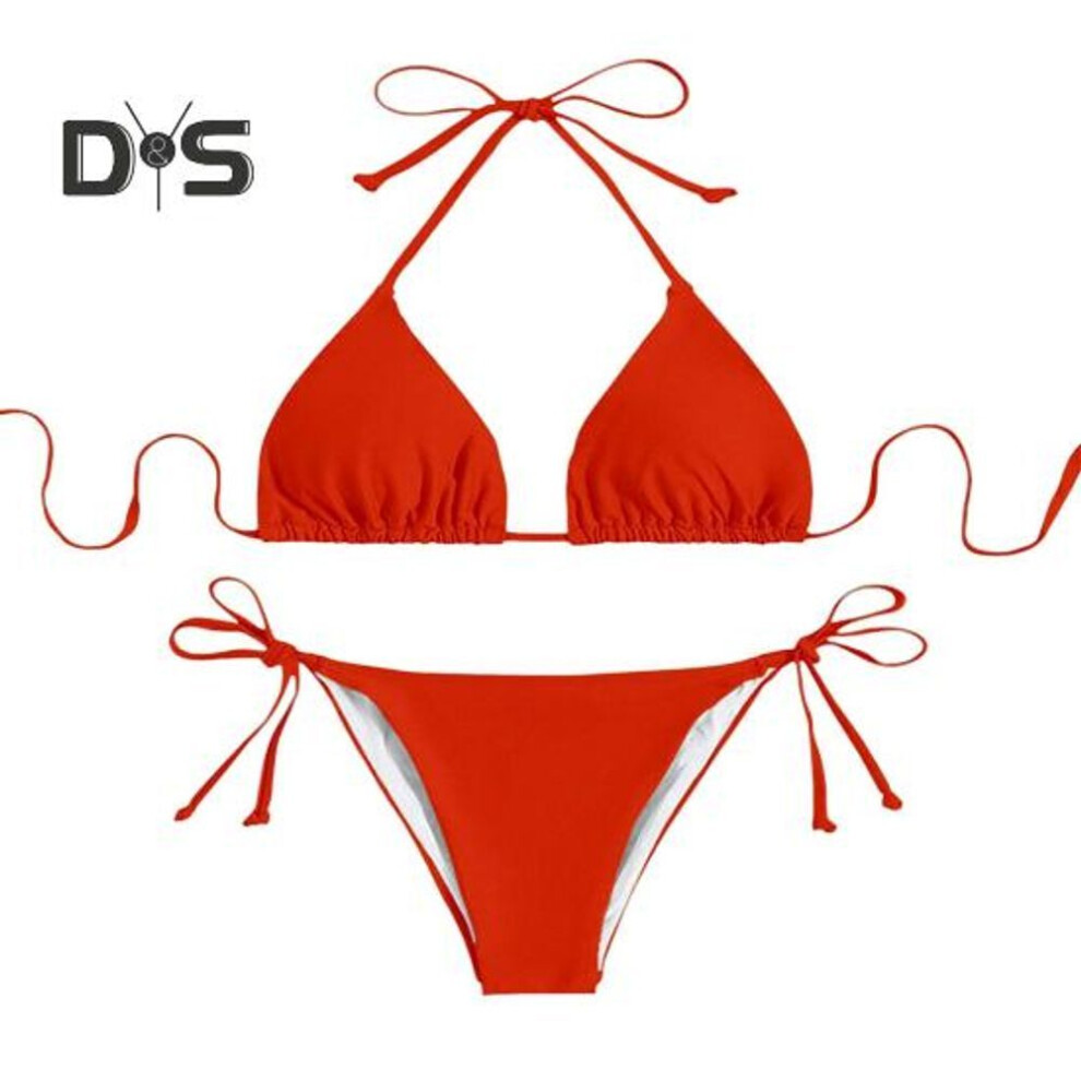 (XL, red) Women's Sexy Bikini Set Halter String Tie Side Two Piece Swimsuit Mini Triangle Bathing Suit for Beach Vacation Party