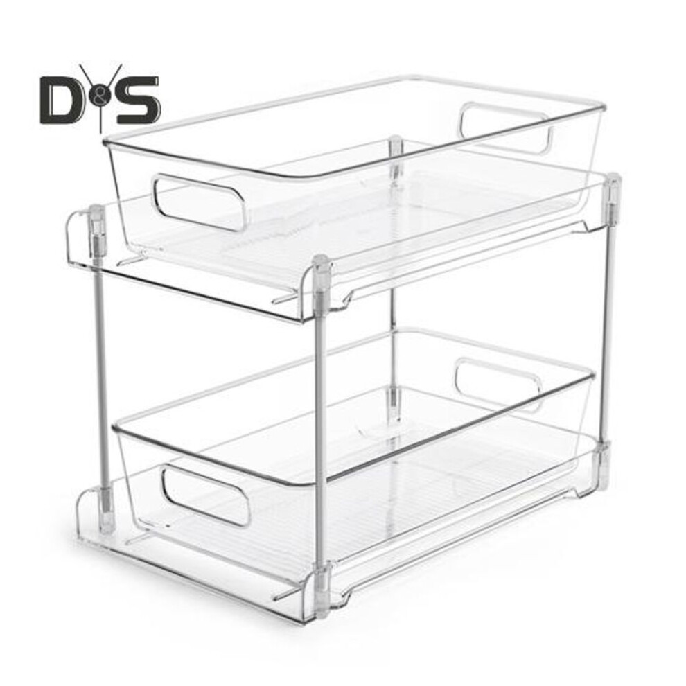 (as the picture, 1pc) 1/2pcs 2-tier Bathroom Under-sink Organizers Multipurpose Transparent Stackable Containers Storage Box With Pull-out Track