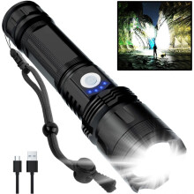 (As show, One size) Rechargeable LED Flashlights High Lumens, P50 flashlight telescopic zoom with smart electronic display, Waterproof Flashlight