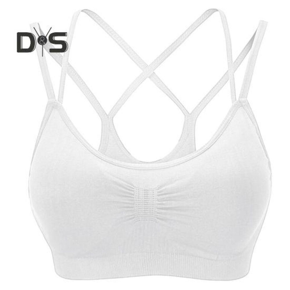 (white, M) Women Sport Bra Multi Strap Hollow Out Back Push-up Vest Bra Quick-drying No Wire Seamless Gym Jogging Bra With Removable Padding