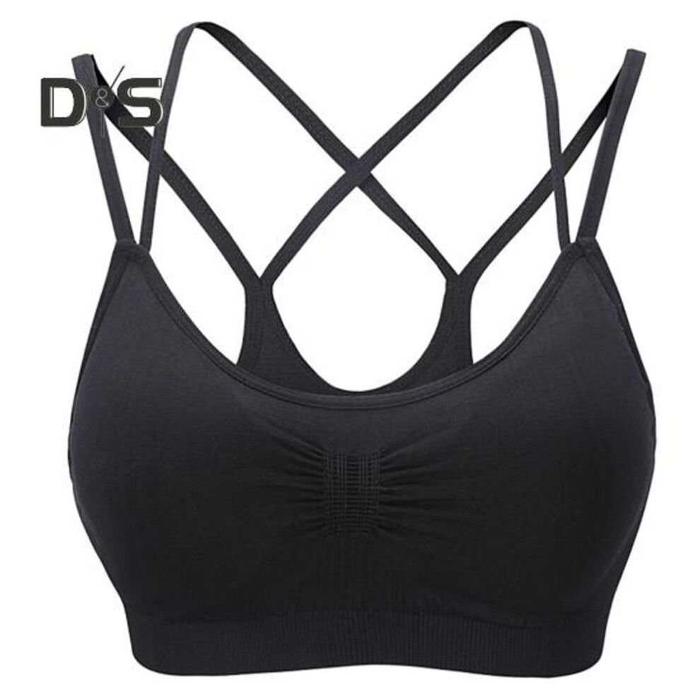 (black, M) Women Sport Bra Multi Strap Hollow Out Back Push-up Vest Bra Quick-drying No Wire Seamless Gym Jogging Bra With Removable Padding