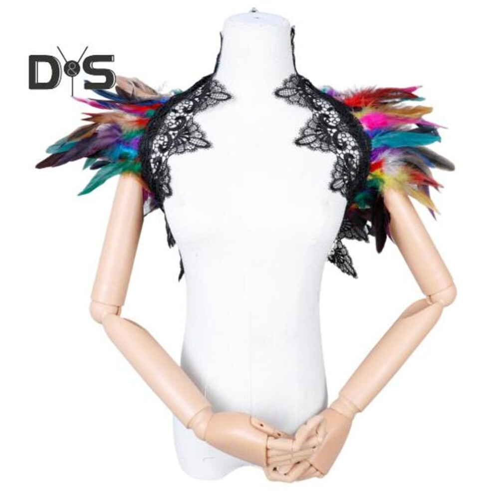 (multicolor, 80 cm) Women Shawl Peacock Feather Scarf Cape Gothic Costume Handmade Vintage Shoulder Cape with Adjustable Tie