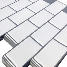 (As show, One size) 10 Pieces, White Subway Self-Adhesive Tile, Kitchen Bathroom Adhesive Backsplash, 3D Brick Vinyl Adhesive Paper, 30.5x30.5cm