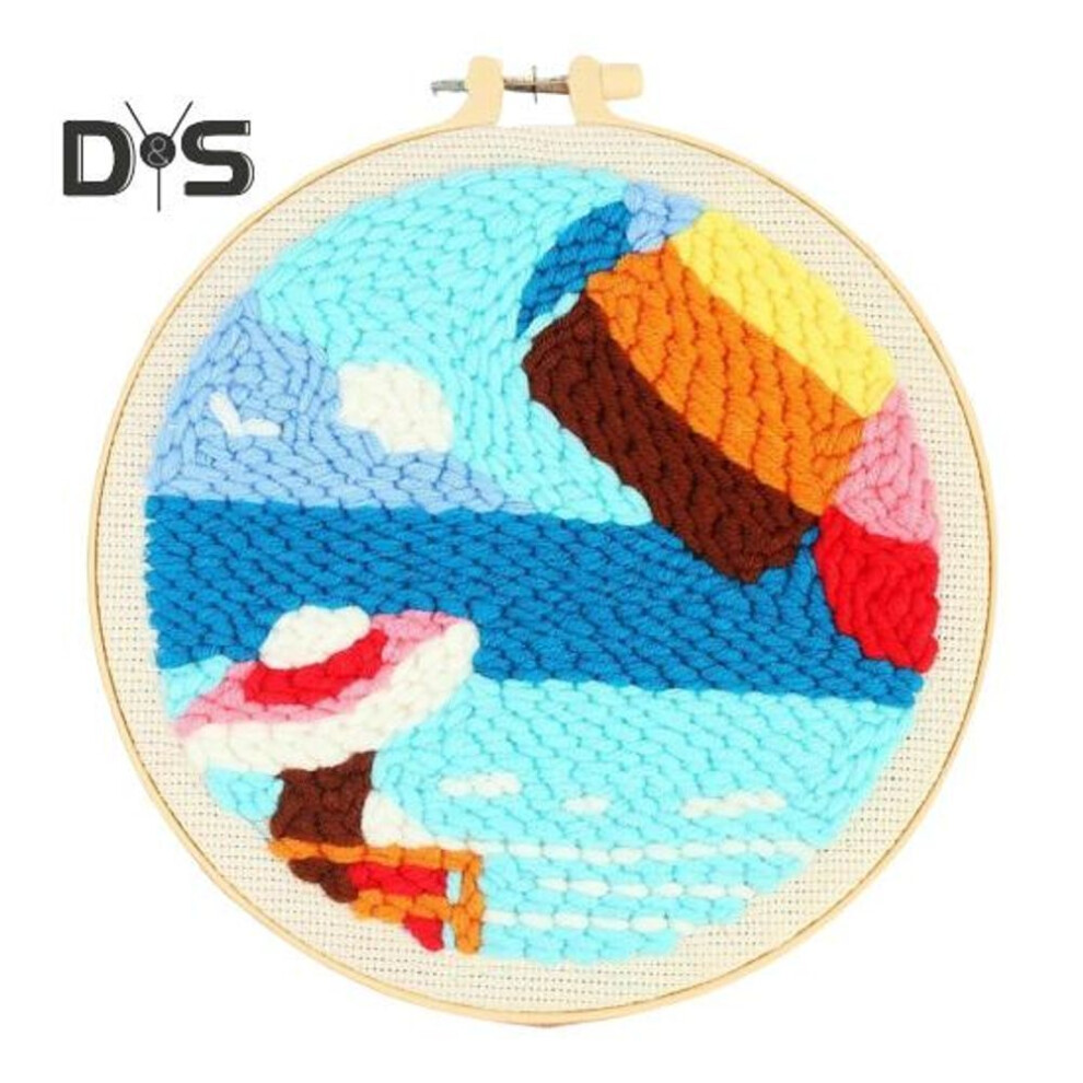 (as the picture, A) Punch Needle Kit Diy Hawaiian Style Punch Needle Embroidery Set With 8 Inch Hoop Starter Punch Needle Tool Set For Adults Beginners