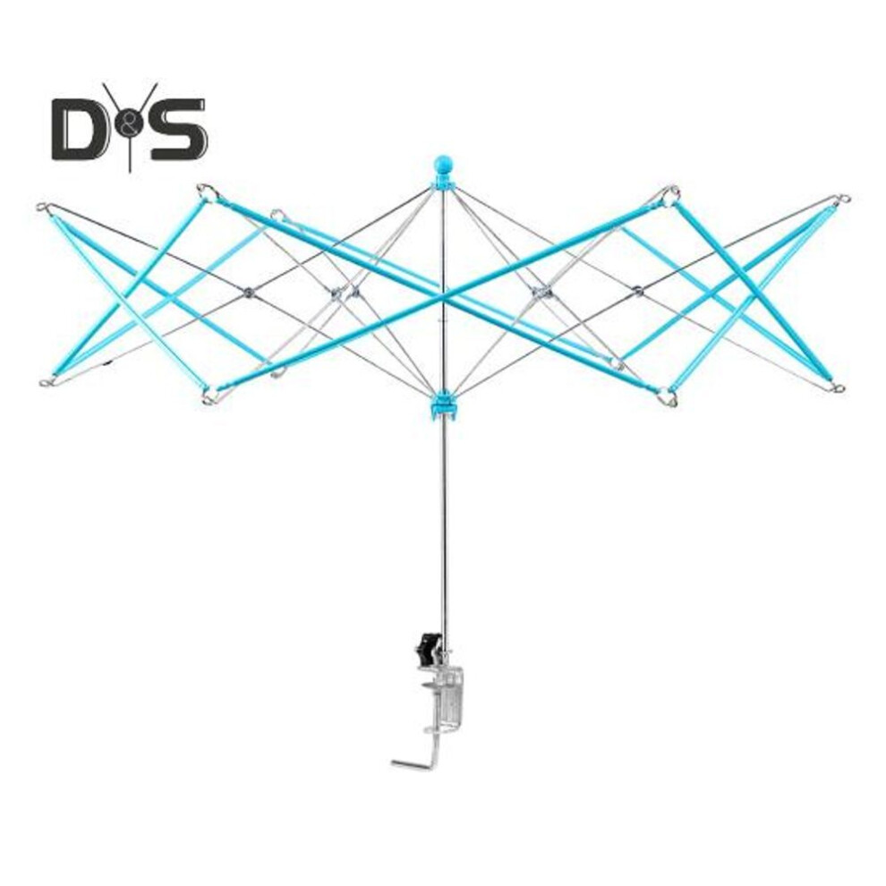 (light blue) Yarn Swift Foldable Metal Yarn Winder Portable Umbrella Yarn Ball Swift Skein Holder with Table Clamp for Knitting Crochet Supplies