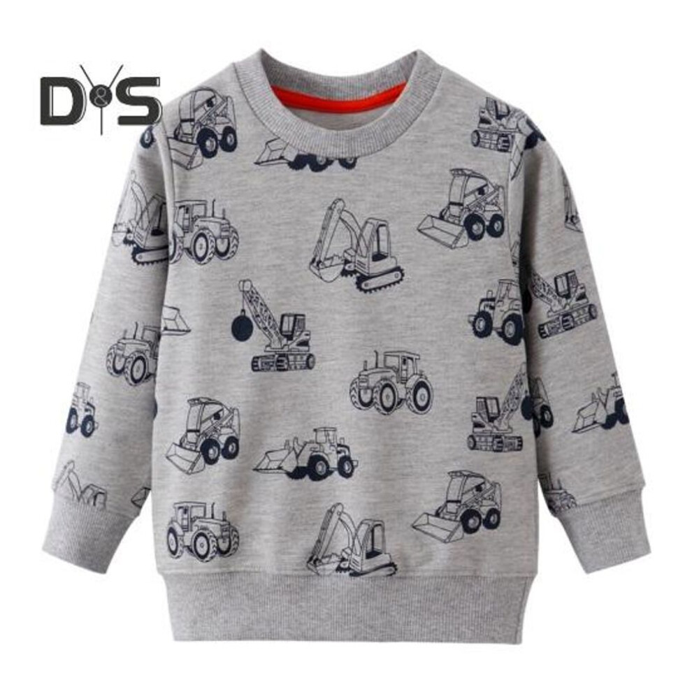 (as the picture, 90 cm) Children Top Cartoon Vehicle Printing Long Sleeves Round Neck Sweater with Elastic Cuffs And Hem Unisex Kids Sweatshirt for Spring Autumn Winter