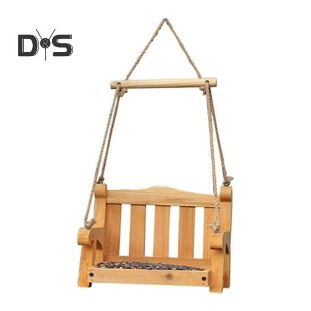 Swing Wild Bird Feeder Stand Hanging Ornament With Lanyard Easy To Install Sturdy Construction Wood Bench Shaped Bird Feeder