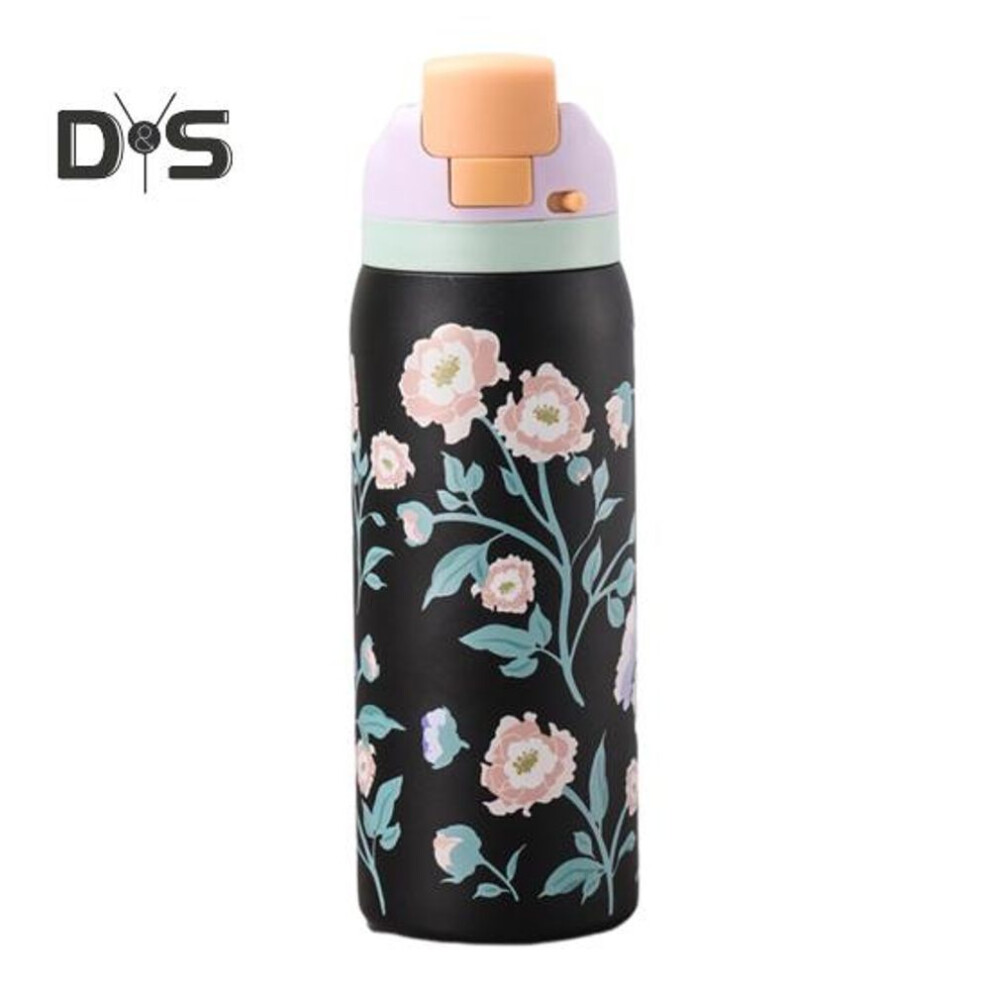 (black) Stainless Steel Vacuum Cup With Straw Clip Double-walled Insulation Hot Cold Drinks Water Bottle Leak-proof Seal Insulated Bottle