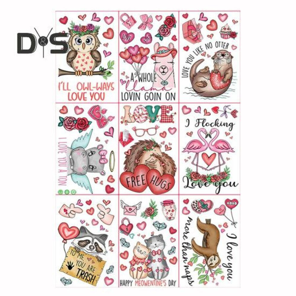 (as the picture, B) 71pcs/set Valentine's Day Window Cling Waterproof Pvc Cartoon Gnome Love Heart Rose Animal Static Glass Sticker Home Office Party Decoration Decal