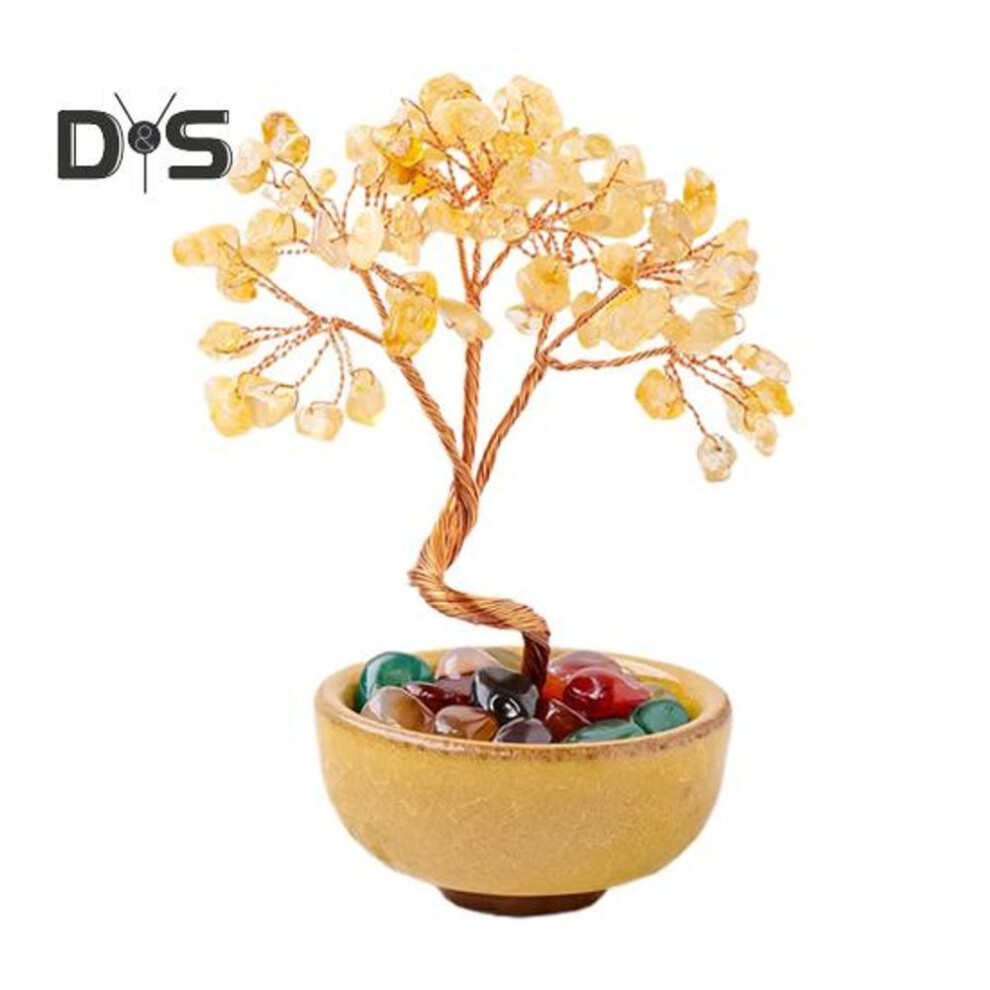 (yellow) Handmade Crystal Tree Healing Crystal Ornament Home Decor Desktop Potted Crystal Tree for Good Luck Positive Energy Wealth Reiki Healing