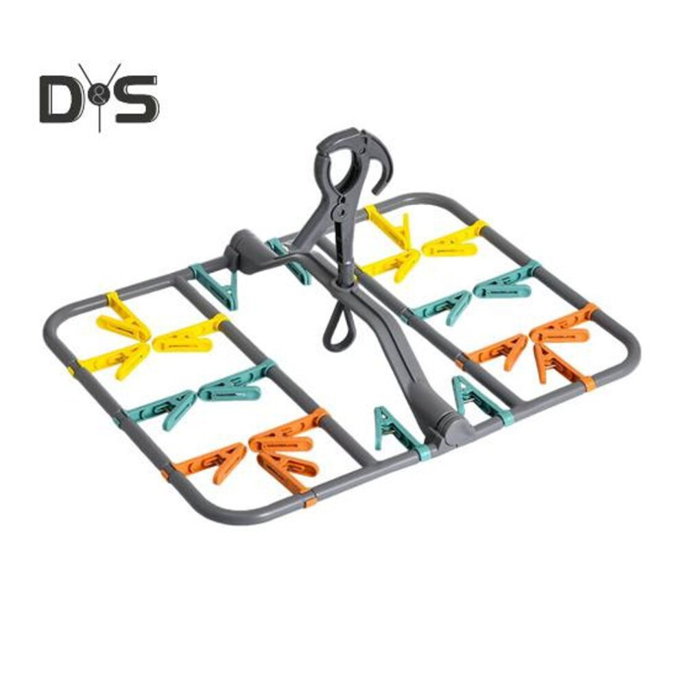 (grey, B) Drying Rack Baby Clothes Hanger 360-degree Rotatable Foldable Design Portable Sock Underwear Hanger With Clips