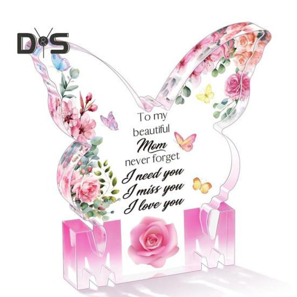 (as the picture, B) Printed Acrylic Ornament Gifts For Mom Gifts From Daughter Or Son Standing Heart Or Butterfly Shape Clear Acrylic Sign Thanksgiving Christmas