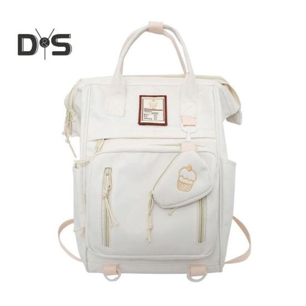 (white) Student Backpack With Handle And Coin Purse Multi Compartments Large Capacity Zipper Closure Pupil School Bag Travel Outdoor Activities Storage Bag