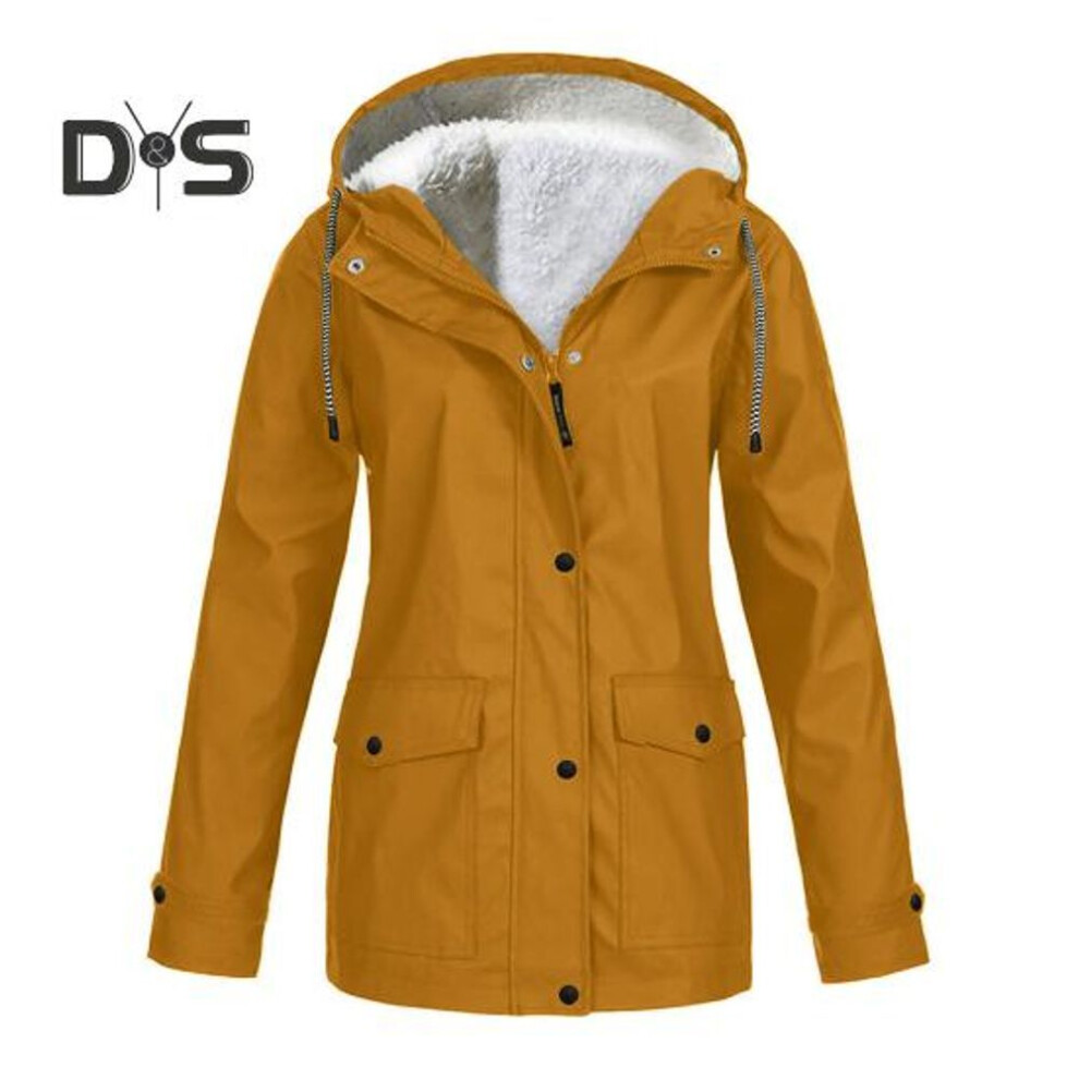 (khaki, XXXXL) Women Winter Coat Fleece-lined Hooded Press Button Zipper Closure Outerwear Mid Length Plus Size Solid Color Parka with Pockets Warm Down Jacket
