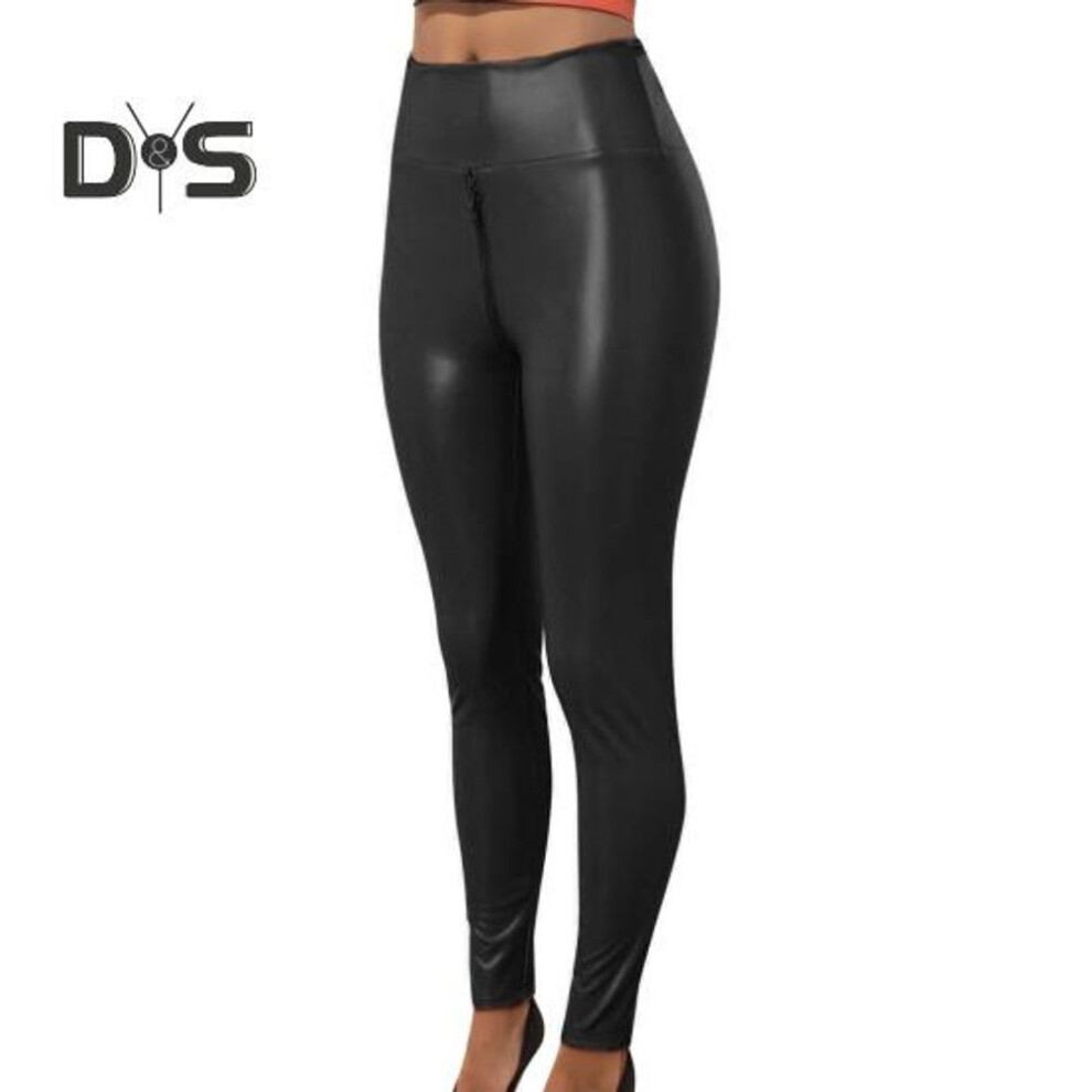 (black, M) Sexy Women Faux Leather Pants Zipper Open Crotch Skinny Tummy Control Butt-lifted Matte Soft Breathable Exotic Bodycon Trousers Party Nightclub Lady