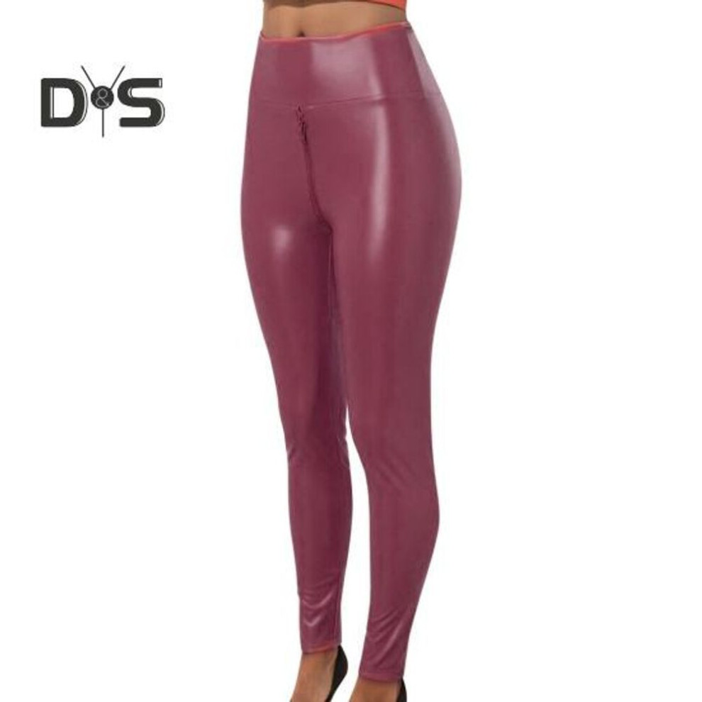 (wine red, 3XL) Sexy Women Faux Leather Pants Zipper Open Crotch Skinny Tummy Control Butt-lifted Matte Soft Breathable Exotic Bodycon Trousers Party Nightclub Lady