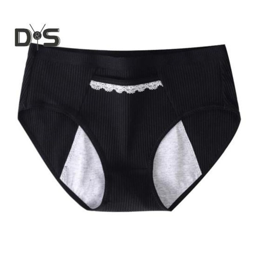 (black, L) Women Underpants Lace Decor Solid Color Soft Anti septic Soft Breathable Plus Size High Waist Menstural Period Triangle Pockets Lady Panties Briefs